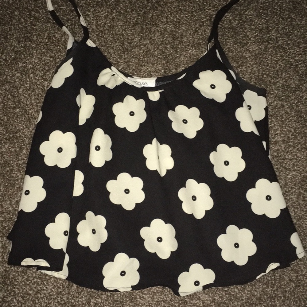Black and White/Cream Flower Tank